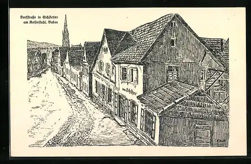 Künstler-AK Eichstetten /Kaiserstuhl, Dorfstrasse mit Wohnhäusern