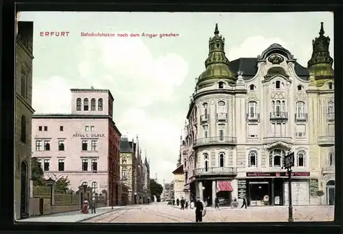 AK Erfurt, Bahnhofstrasse nach dem Anger gesehen