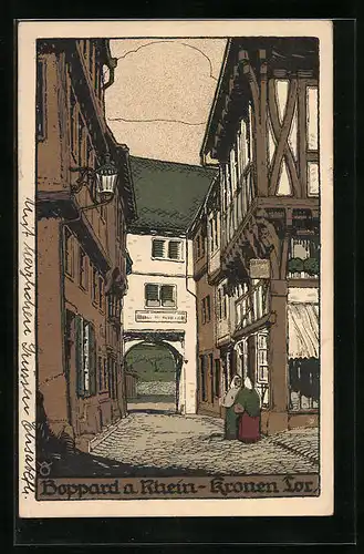 Steindruck-AK Boppard a. Rh., Kronen Tor