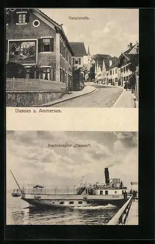 AK Diessen a. Ammersee, Prachtdampfer Diessen und Hauptstrasse