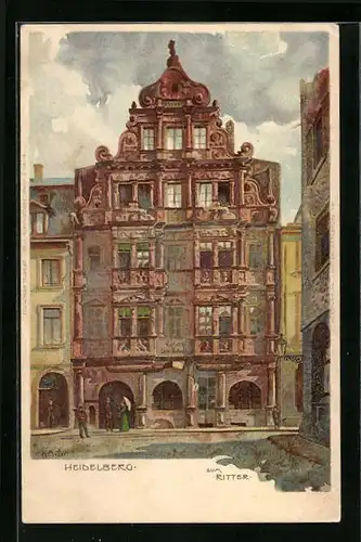 Künstler-AK Karl Mutter: Heidelberg, Hotel zum Ritter