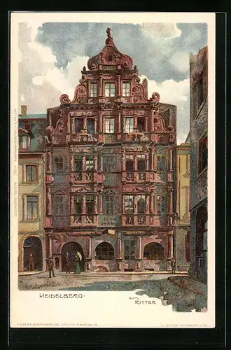 Künstler-AK Karl Mutter: Heidelberg, Hotel zum Ritter
