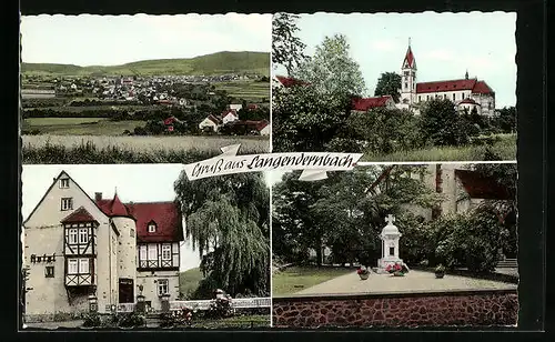 AK Langendernbach, Totalansicht, Kriegerdenkmal, Alte Fachwerkvilla