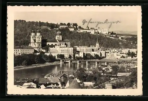 AK Passau, Teilansicht mit Brücke