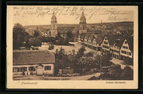 AK Freudenstadt, Unterer Marktplatz aus der Vogelschau