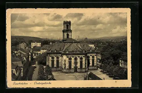 AK Saarbrücken, Ludwigskirche aus der Vogelschau