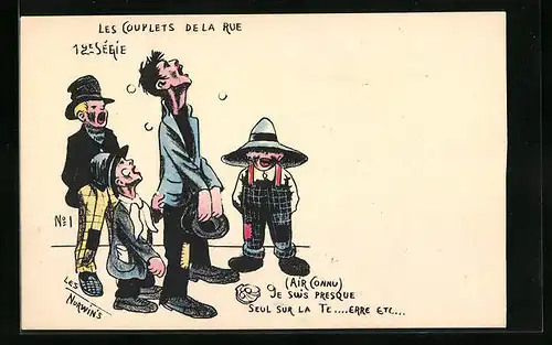 Künstler-AK Philippe Norwins: Les Couplets de la Rue, 12e Serie No. 1 - Singende Bettler
