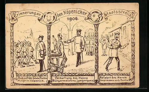 Künstler-AK Hauptmann von Köpenick - Erinnerungen an den Köpenicker Staatsstreich 1906