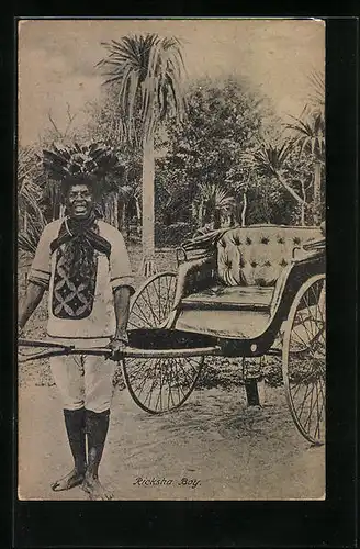 AK Rikscha Boy, Mann vor seiner Rikscha