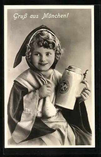 AK München, Münchner Kindl mit Bierkrug