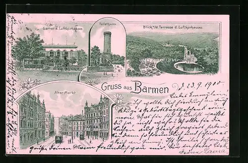 Lithographie Barmen, Alter Markt, Luftkurhaus