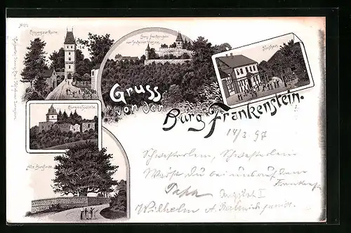 Lithographie Mühltal, Burg Frankenstein