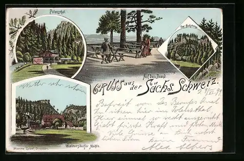 Lithographie Hohnstein, Polenzthal, Waltersdorfer Mühle, Hacksteine