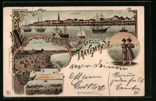 AK Travemünde, Vorderreihe, Strand, Badeanstalt