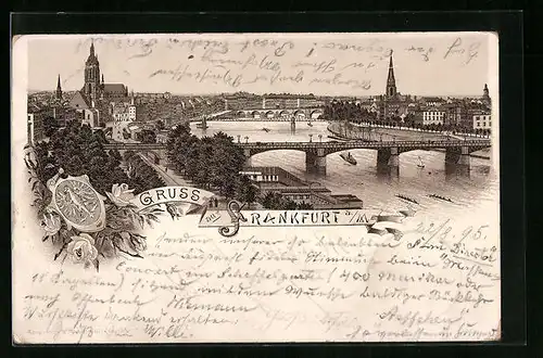 Lithographie Frankfurt, Ortsansicht mit Flusspartie