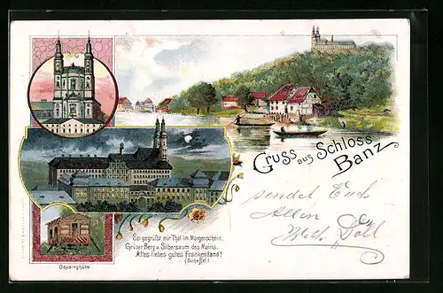 Lithographie Banz, Blick auf Schloss und Deysinghütte