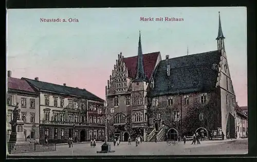Relief-AK Neustadt /Orla, Markt mit Blick auf Rathaus