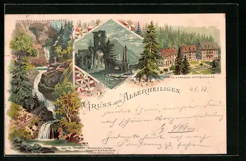 Lithographie Allerheiligen, Ruine, Hotel & Pension Mittenmaier