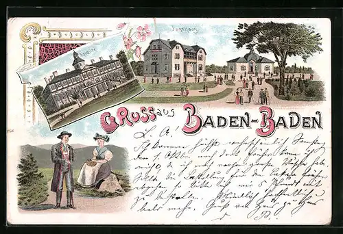 Lithographie Baden-Baden, Jagdhaus, Favorite