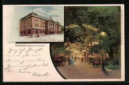 Lithographie Düsseldorf, Tonhalle mit Garten