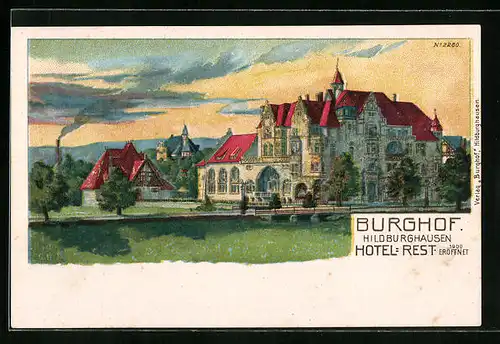 Lithographie Hildburghausen, Burghof