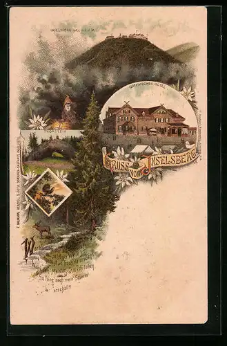 Lithographie Inselsberg, Gothaische Hotel, Thorstein, Panorama