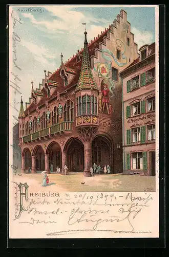 Lithographie Freiburg, Blick zum Kaufhaus