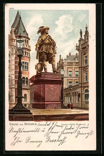 Lithographie Bremen, Gustav-Adolf Denkmal