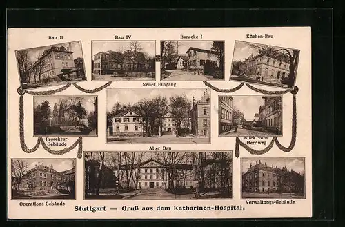 AK Stuttgart, Katharinen-Hospital mit Operations-Gebäude und Verwaltungs-Gebäude