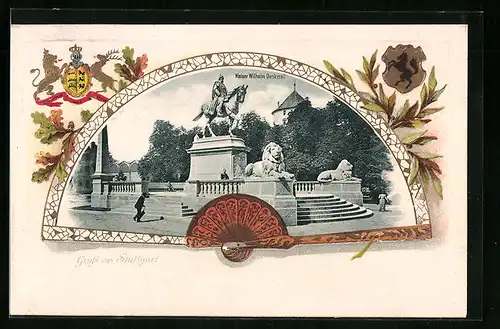 Passepartout-Lithographie Stuttgart, Ansicht Kaiser Wilhelm Denkmal