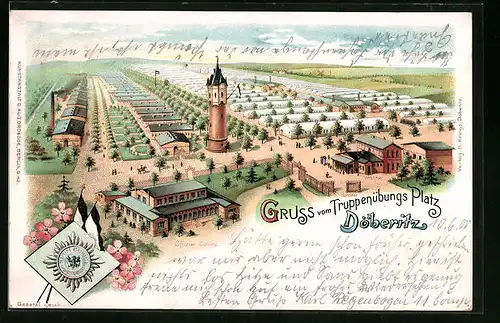 Lithographie Döberitz, Truppenübungsplatz aus der Vogelschau