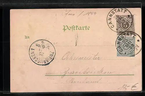 Lithographie Cannstatt, König Karl Brücke aus der Vogelschau