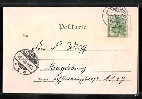 Lithographie Ilmenau, Die Schmücke, Turm auf dem Schneekopf, Totalansicht