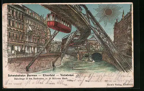 Lithographie Barmen, Schwebebahn im Sonnenschein