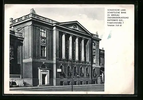 AK Kattowitz, Schlesische Landschaftliche Bank zu Breslau