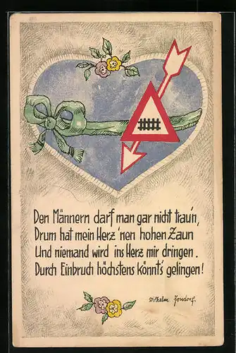 AK Verschlossens Herz mit Zaun-Symbol