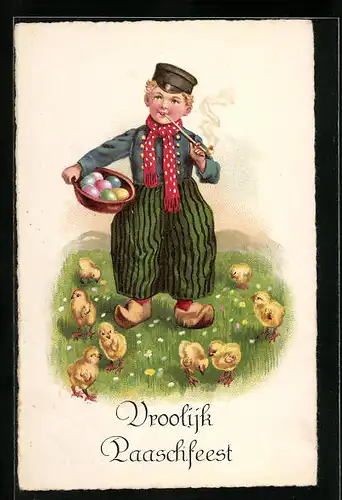 AK Kleiner Holländer mit Osterküken