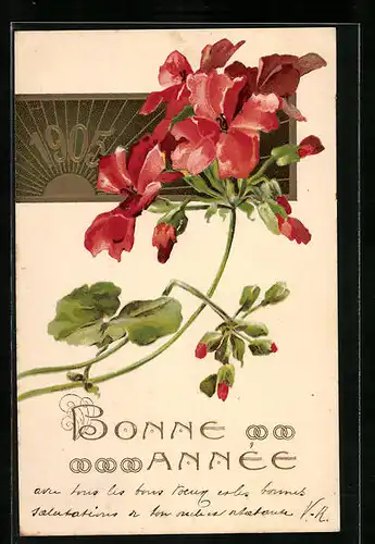 AK Jahreszahl 1905 mit roten Blumen