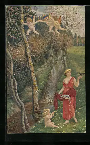 AK Verschiedene Engel im Frühling