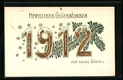 Präge-AK Jahreszahl 1912 mit Tannenzweig