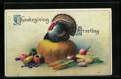 AK Turkey sitting on a pumpkin, Thanksgiving