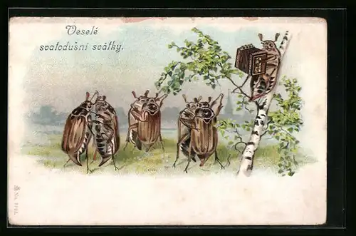 Künstler-AK Maikäfer beim abendlichen Tanz