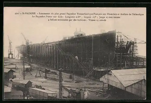AK St. Nazaire, Hafenpartie während der Bauphase des Passagierschiffes France