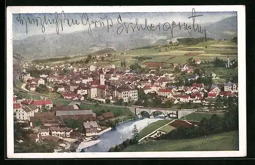 AK Mürzzuschlag, Ortsansicht, rückseitig Cafe Semmering