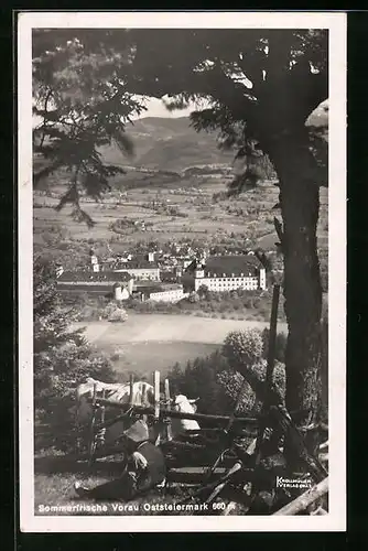 AK Vorau, Blick von einer Anhöhe auf den Ort