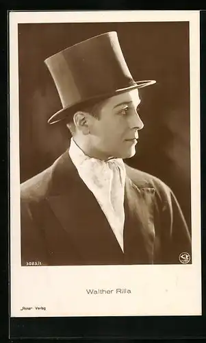 AK Schauspieler Walther Rilla im Profil mit Zylinder