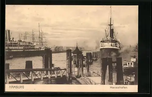 AK Hamburg, Abfahrt eines grossen Dampfers im Hansahafen