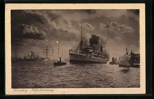 AK Hamburg, Abfahrt eines Dampfers im Hafen