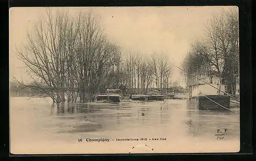 AK Champigny-sur-Marne, Inondations 1910, Les Iles
