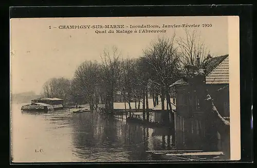 AK Champigny-sur-Marne, Inondations 1910, Quai du Halage à l`Abreuvoir